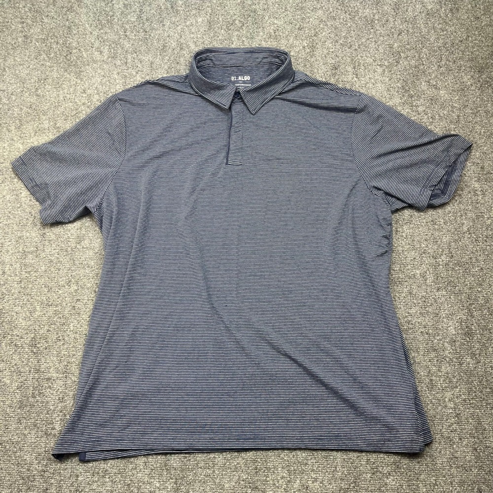 01.ALGO Performance Polo Shirt Mens XXL Blue White Striped Quick Dry